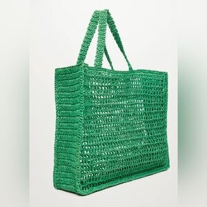 Mango green straw shopper bag
